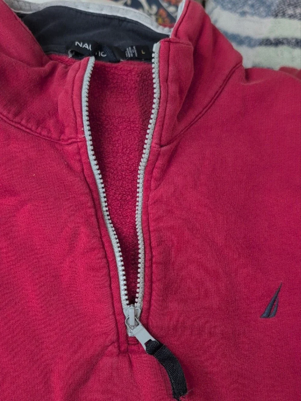 Nautica Men’s Red Half-Zip Pullover Sweater with Contrast Trim